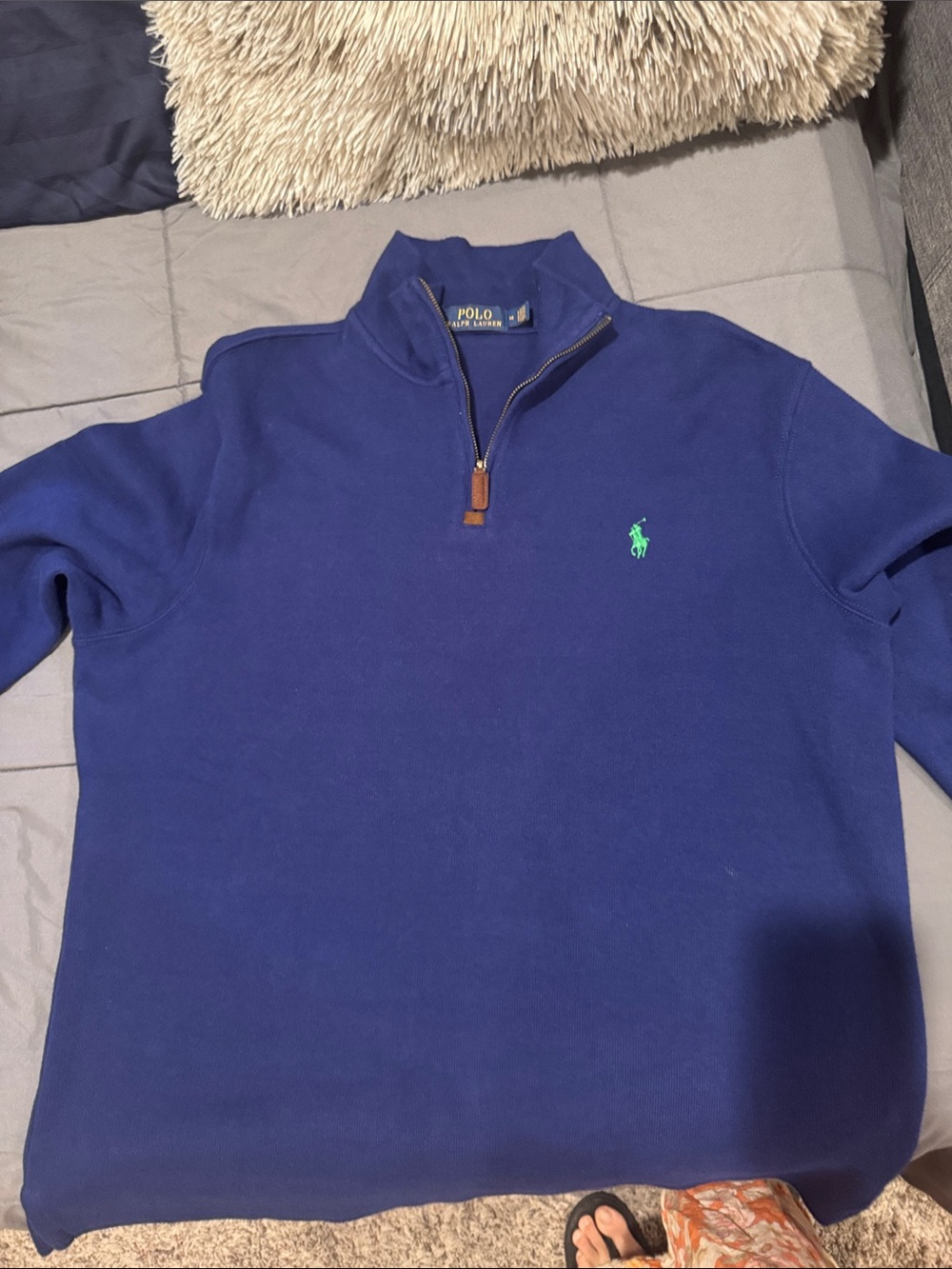 Polo by Ralph Lauren Men’s Navy Quarter-Zip Pullover with Green Pony